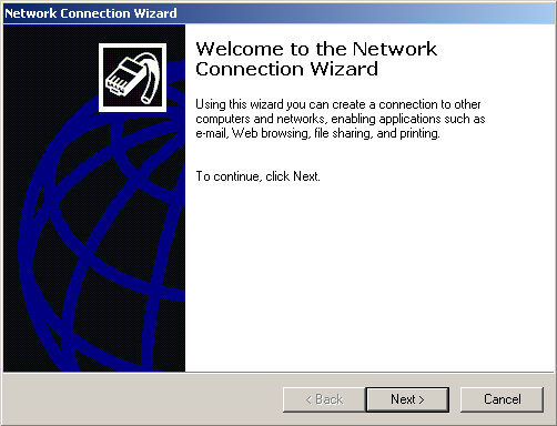 Welcome to the Network Connection Wizard