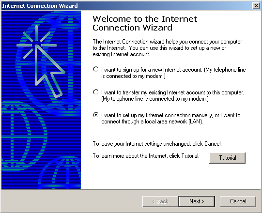 Internet Connection Wizard - Setup Connection Manually