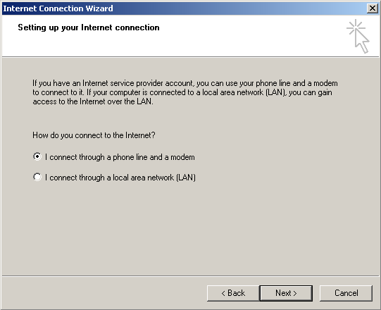 Internet Connection Wizard - Setting up your connection