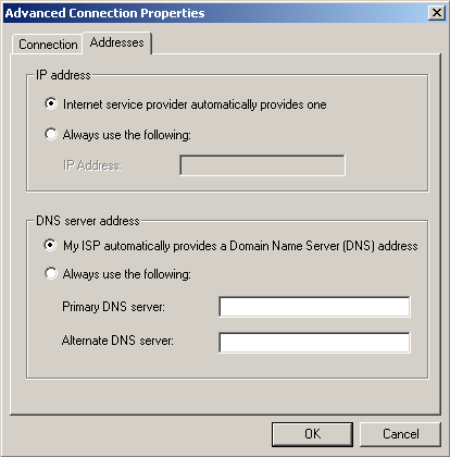 Advanced Connection Properties - DNS Addresses
