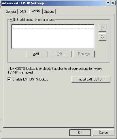 Advanced TCP/IP Settings - WINS Window