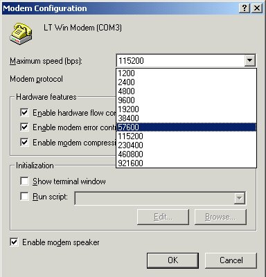 Lower modem speed from 115200 to 57600