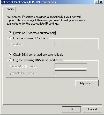 Internet Properties - TCP/IP - Obtain DNS Automatically