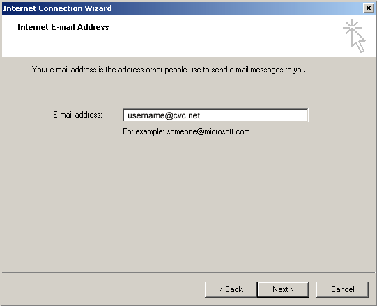 Setting up your email - enter your CVC email address (username@cvc.net)