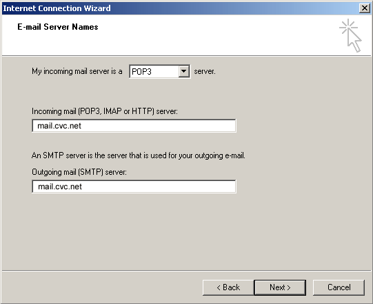 Email Server Names: mail.cvc.net