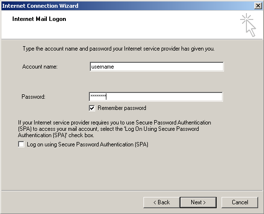 Email Settings - enter your CVC username and password