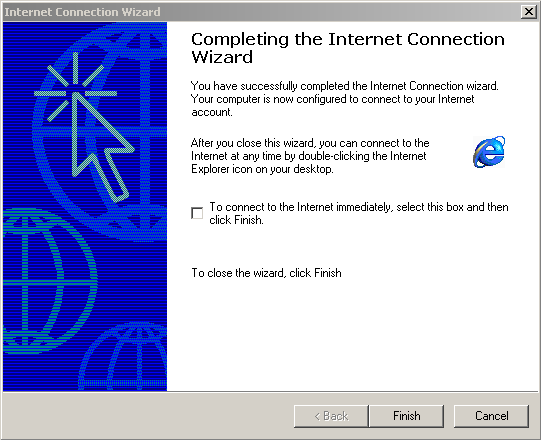 Completing the Internet Connection Wizard