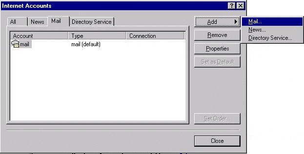 Internet Accounts window - Click on Add & select Mail