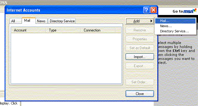 Outlook Express Mail Tab - Add Your Account