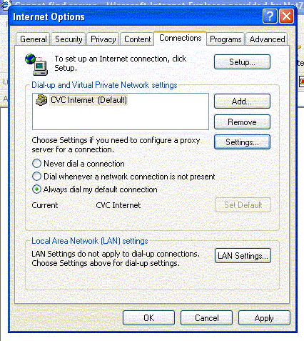 Setting Up Windows XP - Internet Explorer Connections