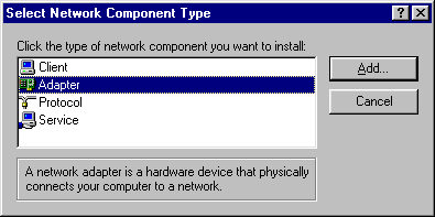 Setup for Netscape Communicator - Select Network Component Type