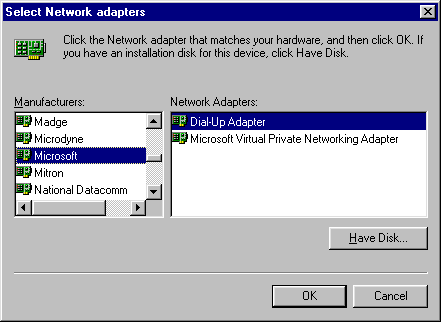 Setup for Netscape Communicator - Select Network Adapters