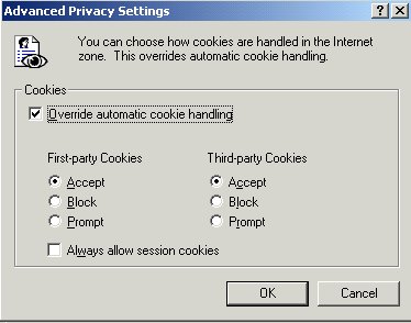 Internet Properties - Cookie Handling