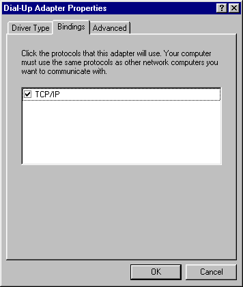 Setup for Netscape Communicator - Dial Up Adapter Properties