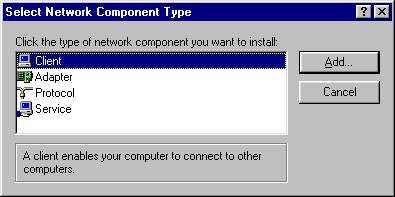 Setup for Netscape Communicator - Select Network Component