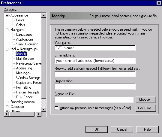 Setup for Netscape Communicator - Mail & News Identity