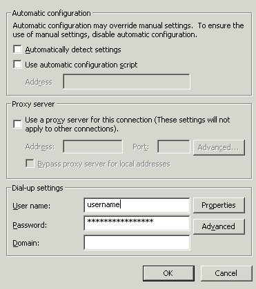Internet Options Settings - Enter your CVC username and password