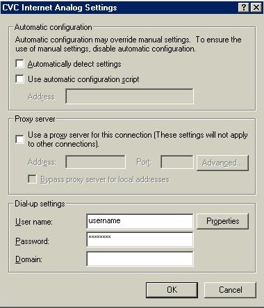 Internet Properties - Dial Up Settings - Username & Password