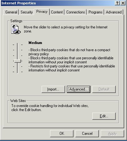 Internet Properties - Privacy Setting