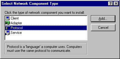 Setup for Netscape Communicator - Select Network Component Type
