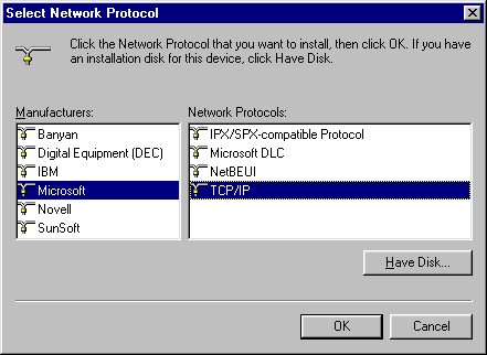 Setup for Netscape Communicator - Select Network Protocol