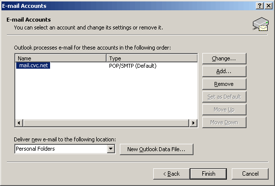 Resetting Outlook 2002 for CVC Internet